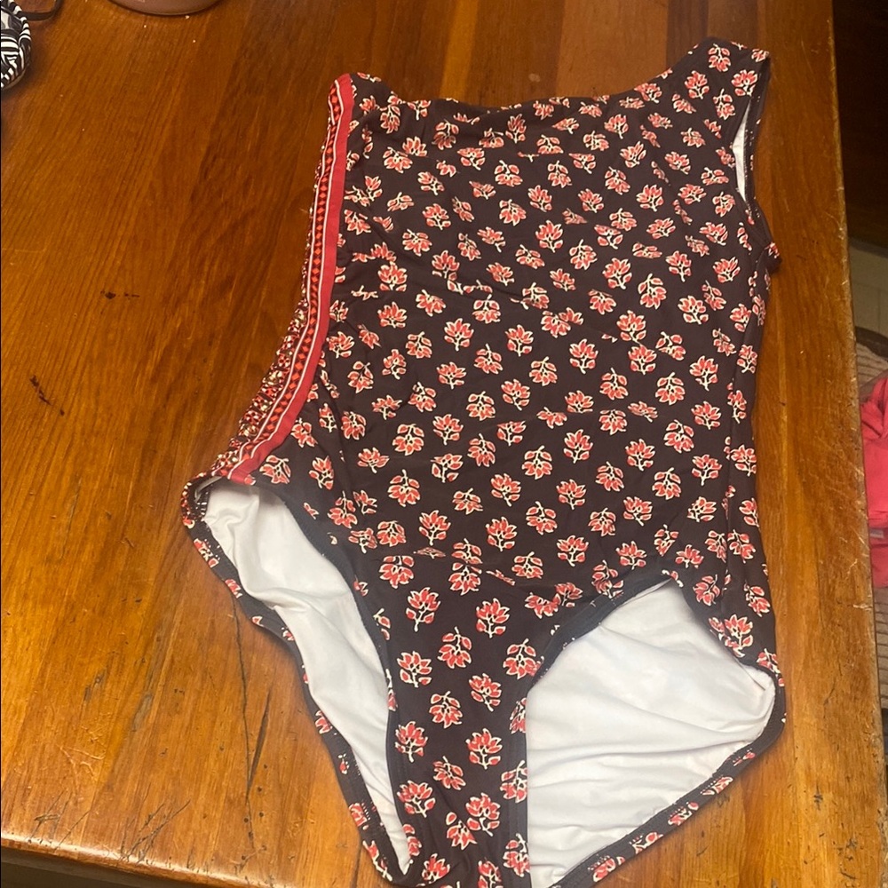MICHAEL Sexy One Shoulder Michael Kors Brown and Red Floral Swimsuit